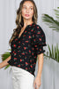Cherry Print V-Neck Blouse