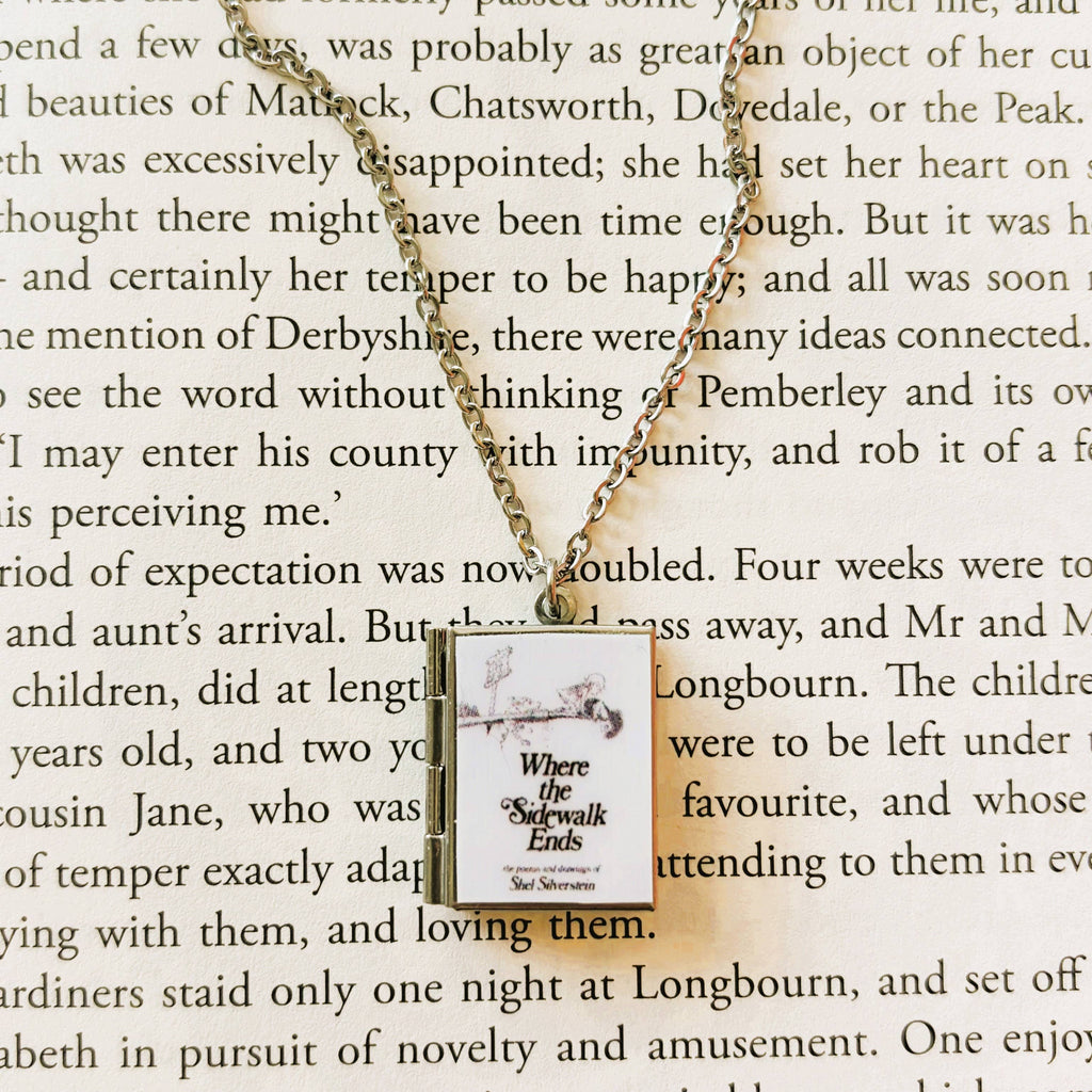 Book Locket Necklace - Where the Sidewalk Ends: Stainless Steel