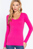 Long Sleeve Scoop Neck Top: Fuschia