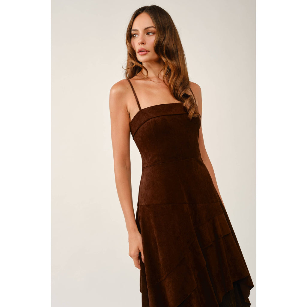Chocolate Faux Suede And Lace Dress