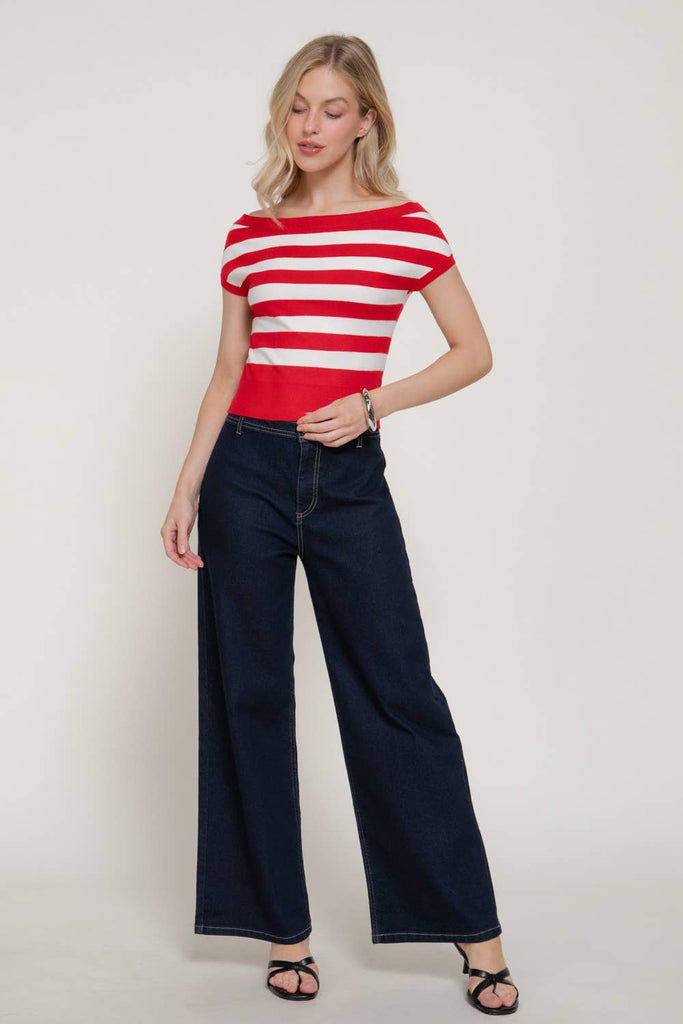French Stripes Knit Top: Red