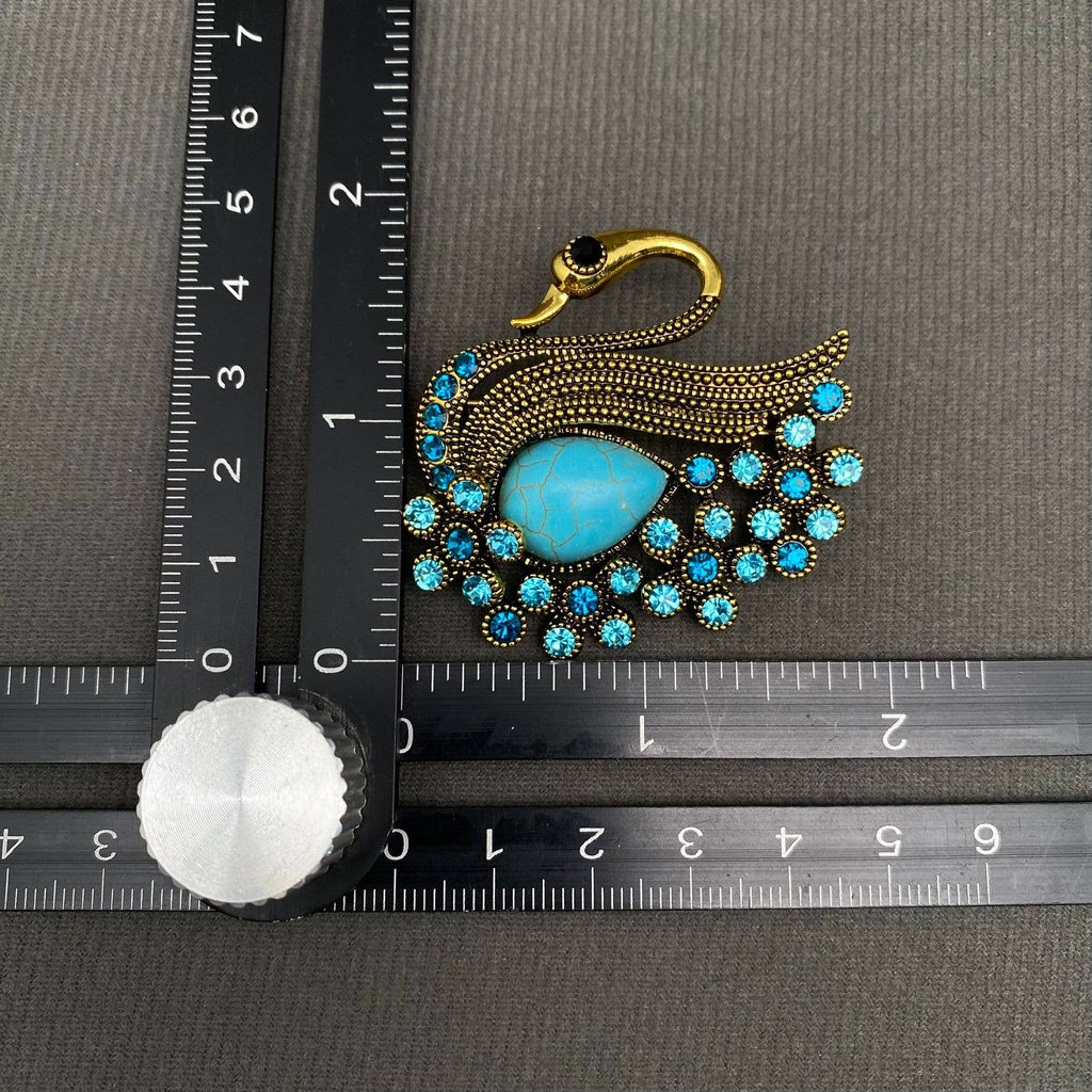 Blue Rhinestone Swan Brooch