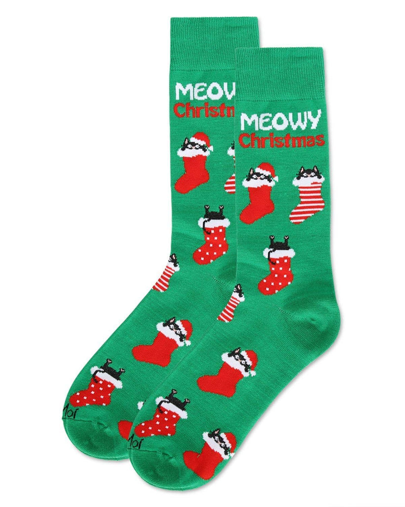Men's Meowy Christmas Holiday Crew Socks