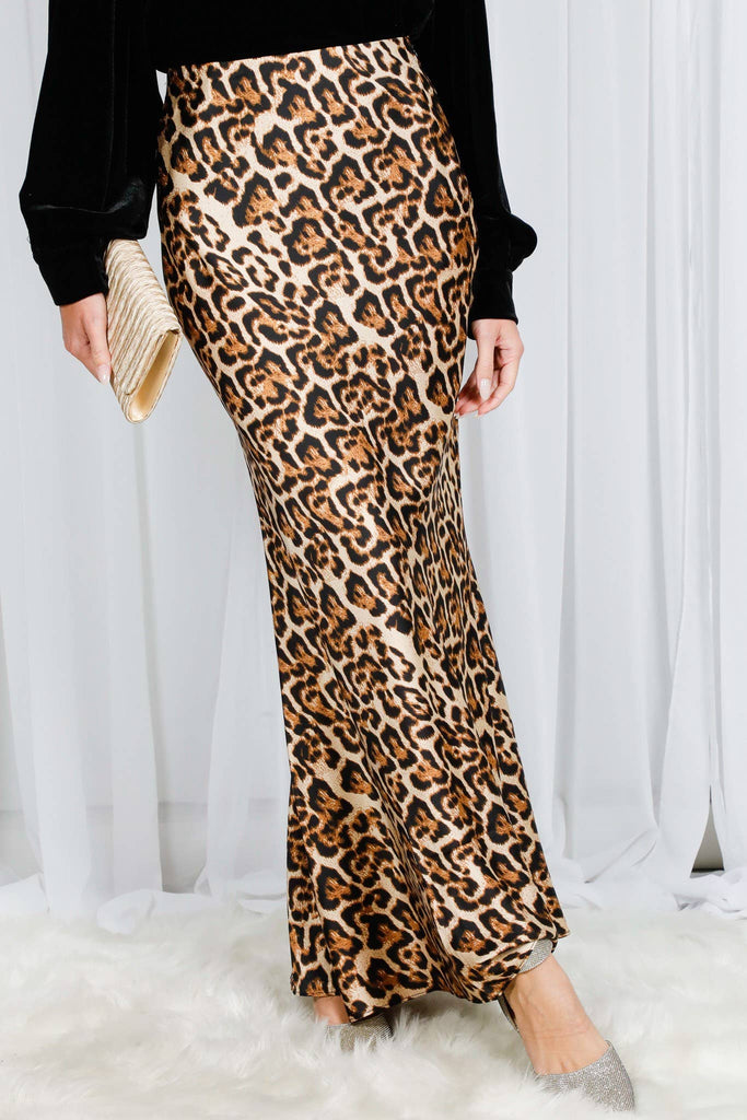 Leopard Print Bias Cut Satin Maxi Skirt