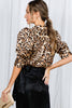 Leopard-Print Puff Sleeve Satin Blouse