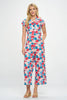 Floral Print Retro Jumpsuit: S