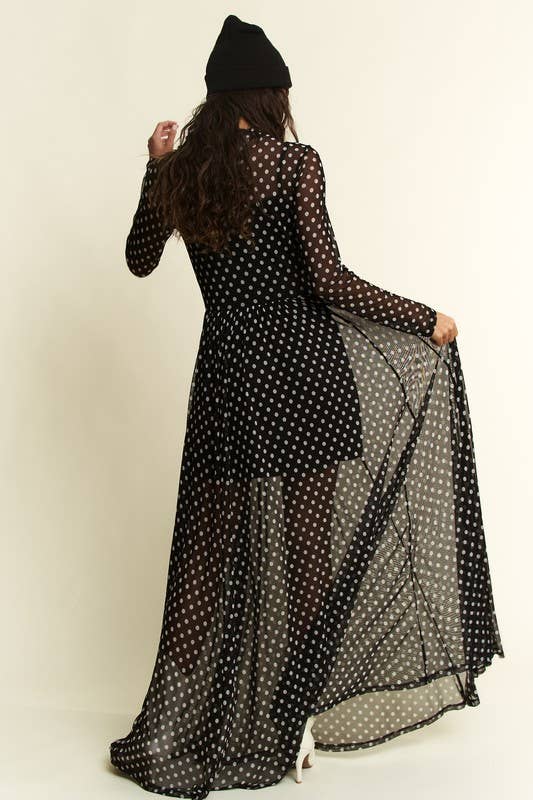 Polka Dot Mesh Maxi Dress