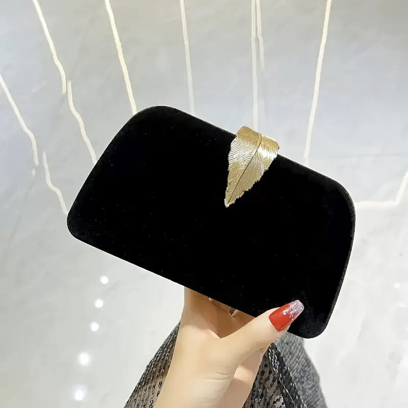 Gold Leal Black Velvet Evening Bag
