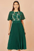 Green Sequin Embroidered Pleated Dress