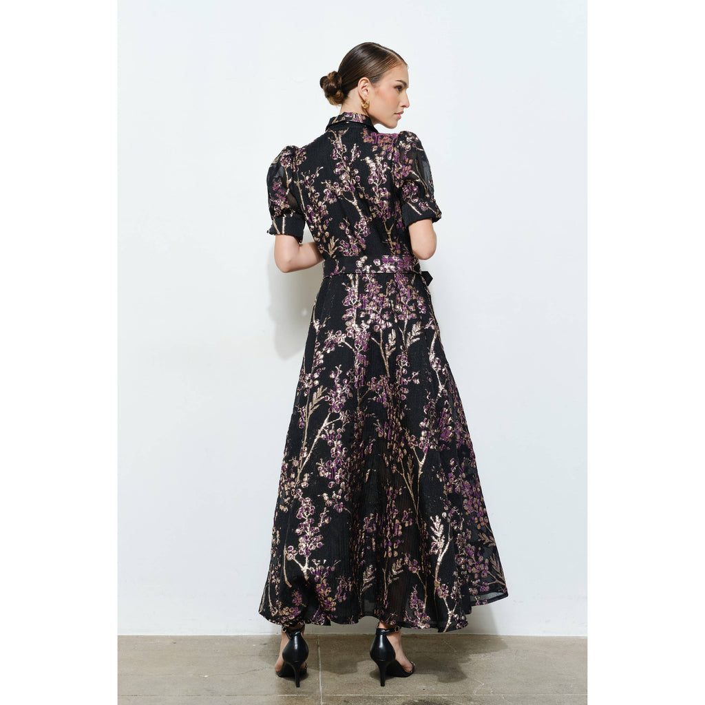 Golden Lurex Floral Jeweled Maxi Dress