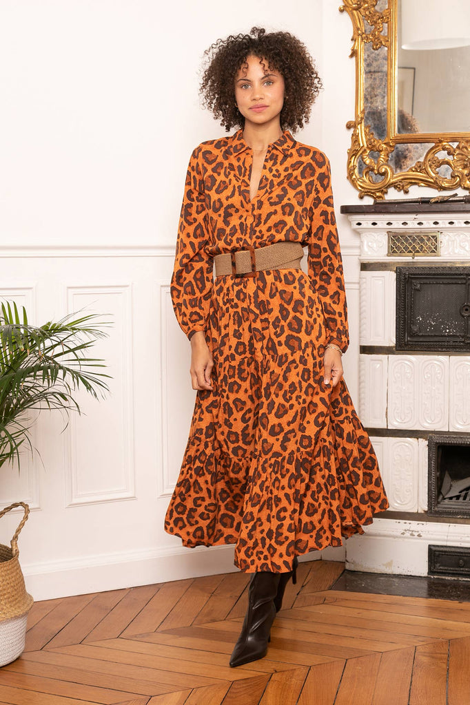 Loose Leopard Shirt Dress