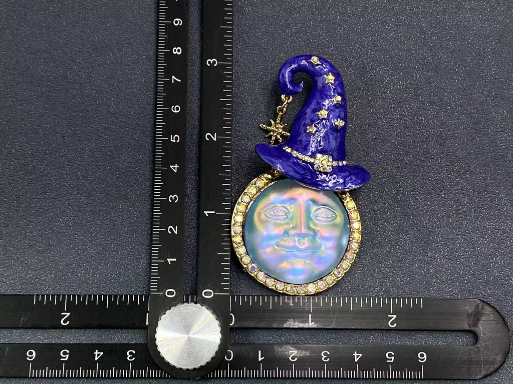 Enamel Moon with Magic Hat Brooch