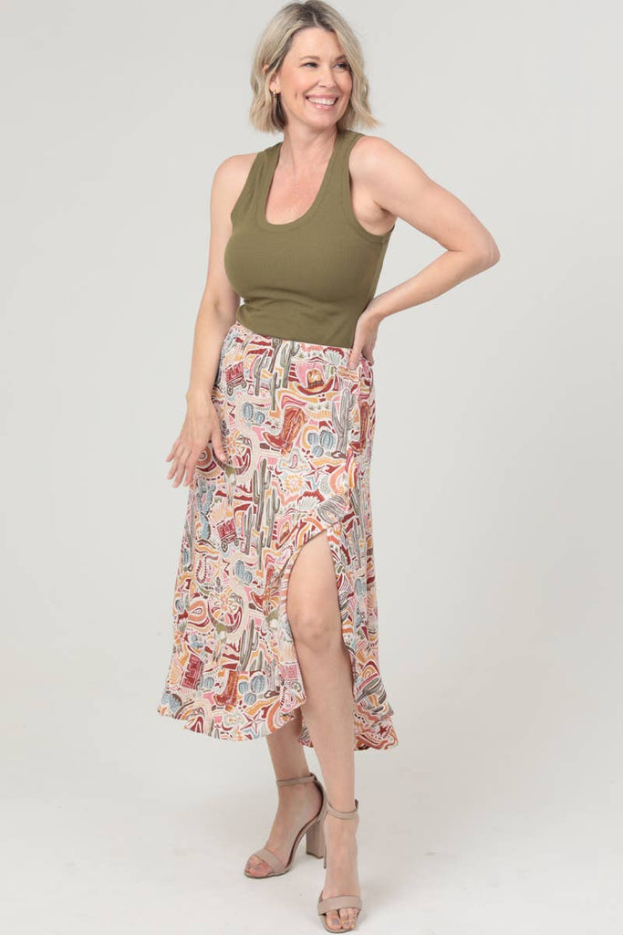 Western Cactus Ruffle Skirt
