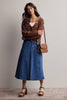 Paneled A-Line Stretch Denim Skirt