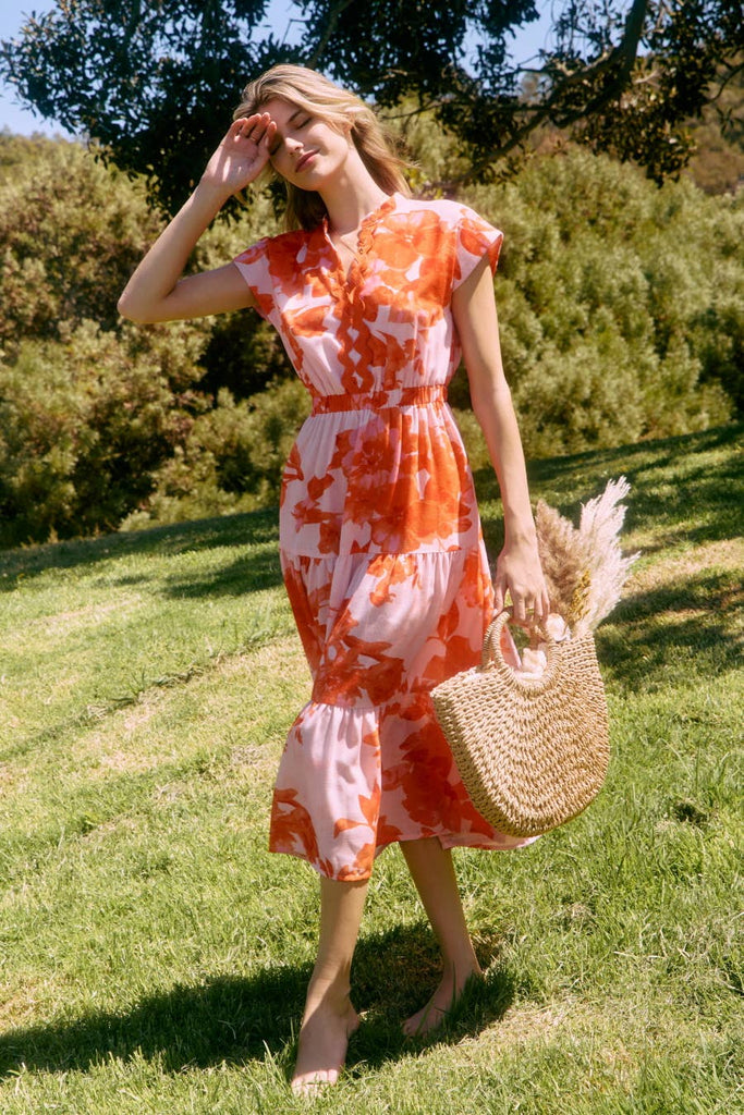 Citrus Kiss Tiered Midi Dress