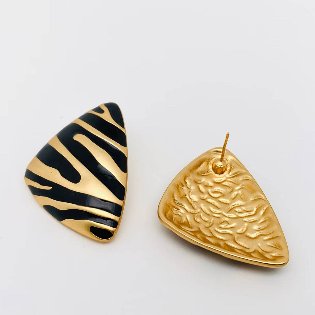 80's Black Striped Stud Earrings