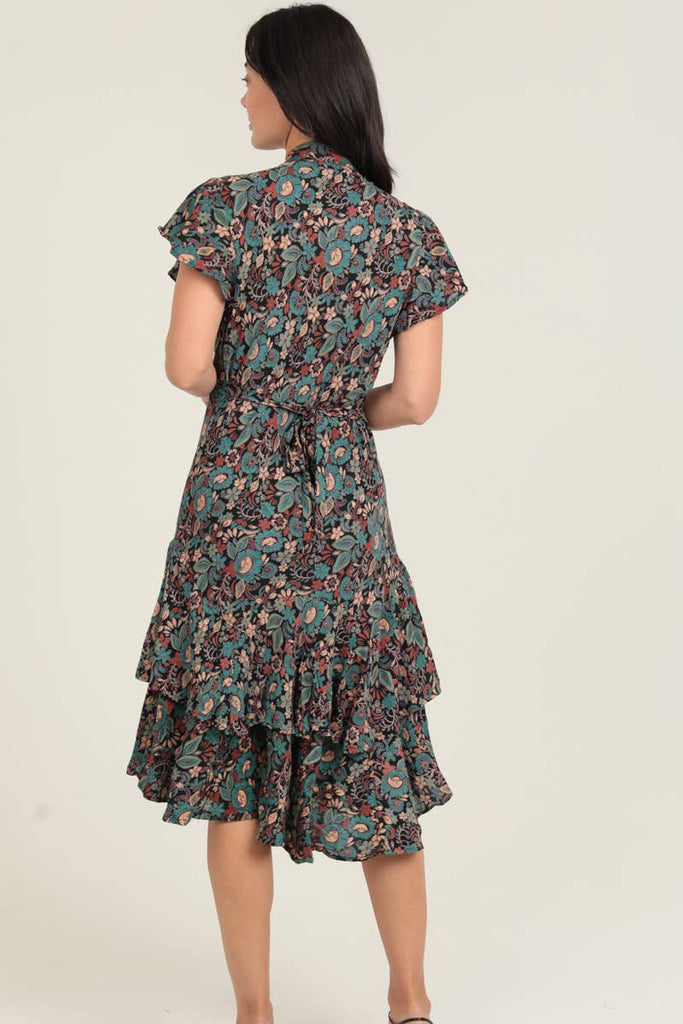 Forties Glam Floral MidI Dress