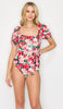 Puff Sleeve Swimsuit: Roses