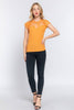 Lace Ruffle Cap Sleeve Knit Top: Golden