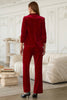 Velvet Blazer with Ruched Sleeves: Red