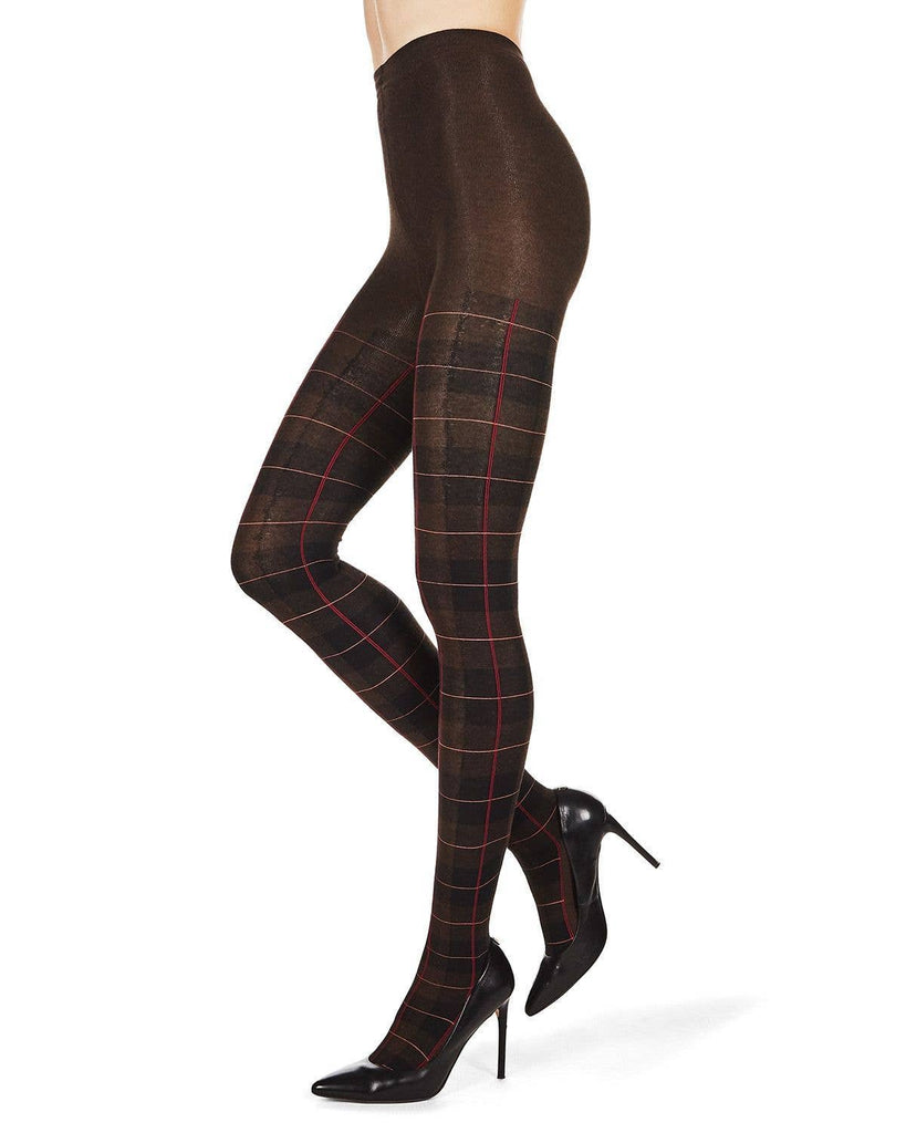 Glasgow Plaid Sweater Tights: Brown / M-L
