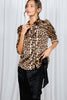 Leopard-Print Puff Sleeve Satin Blouse