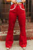 Red Stretch Denim Western Jeans
