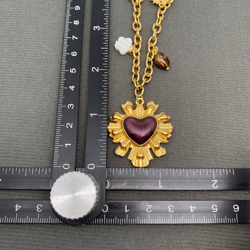 18K Enamel Heart Charm Wax Rope Necklace