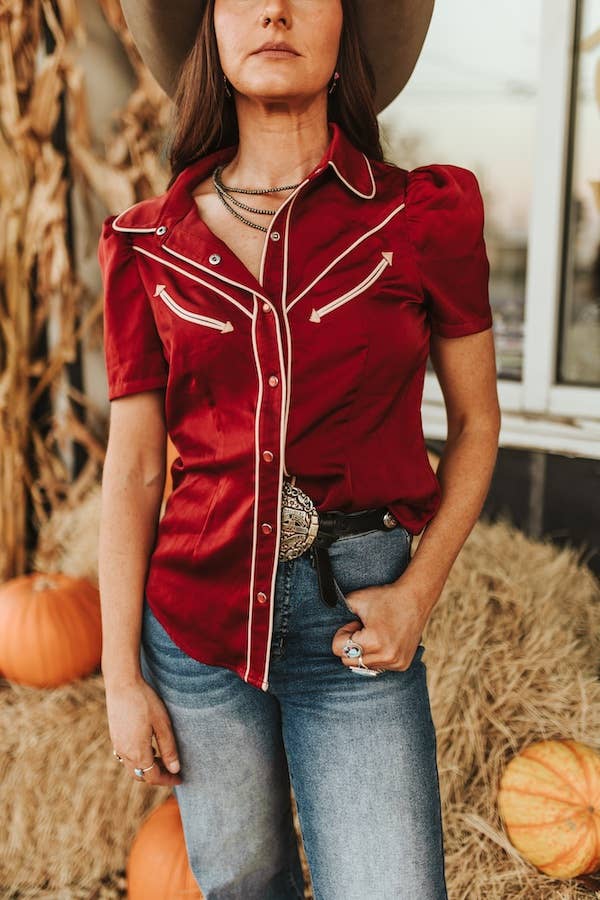 Satin Pearl Snap Western Blouse