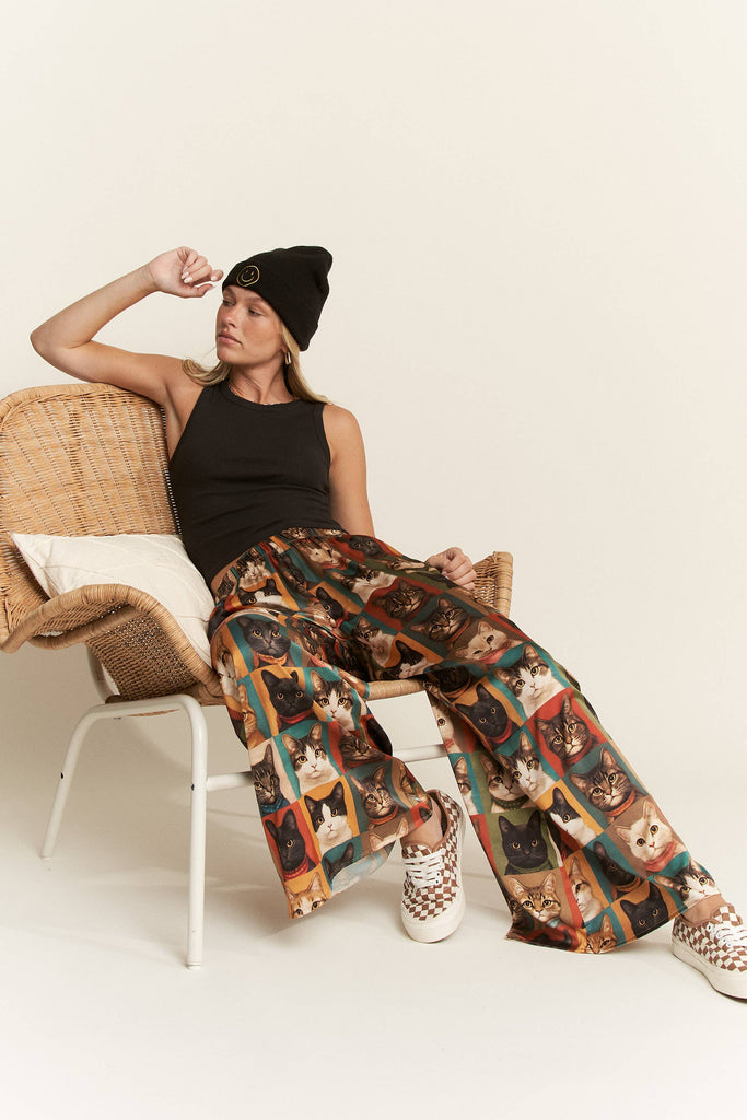 Pumpkin Print Wide Leg Pants