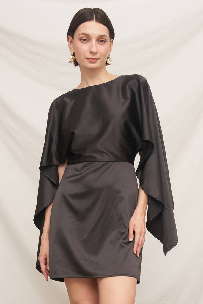 Batwing Sleeve Satin Mini Dress