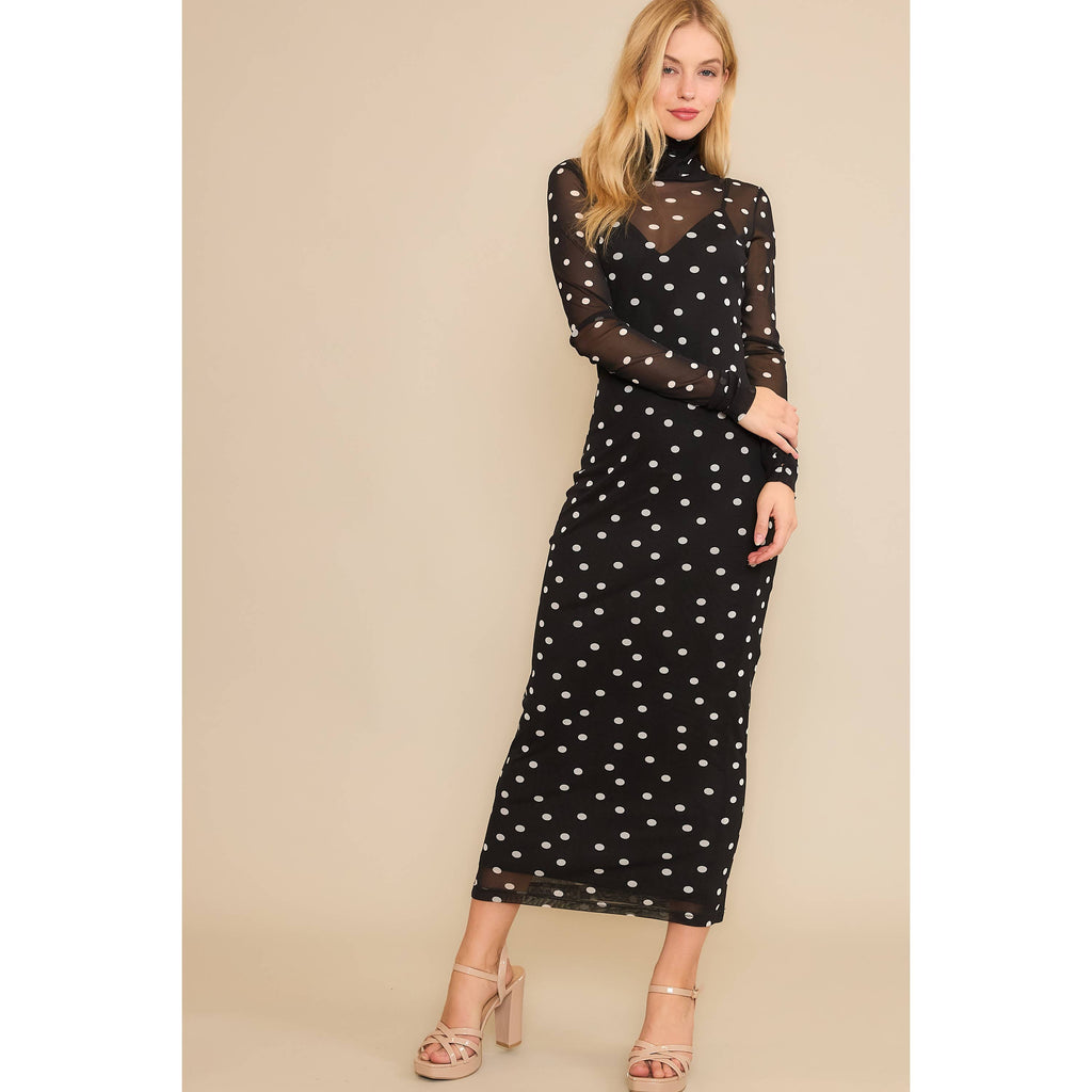Polka Dot Mesh Wiggle Maxi w/ Slip