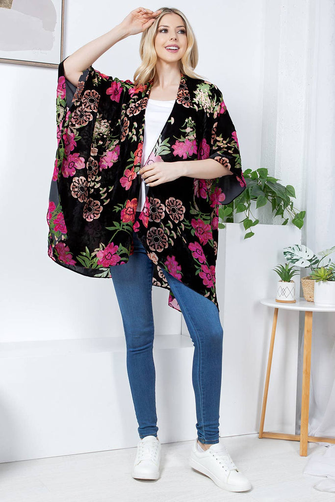 Japanese Floral Velvet Kimono