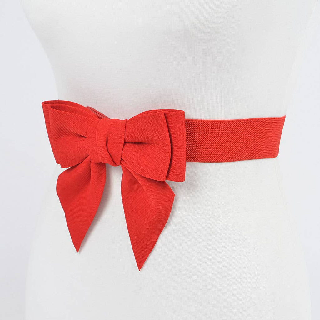Ribbon Buckle Stretch Belt: Red
