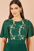 Green Sequin Embroidered Pleated Dress