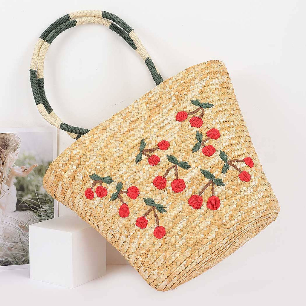 Straw Cherry Tote Bag