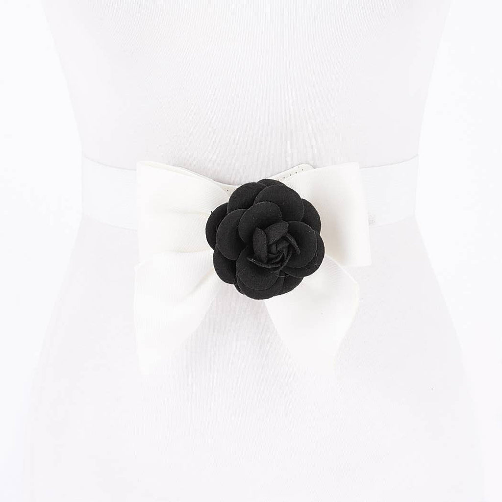 Parisienne Flower Bow Belt: Black