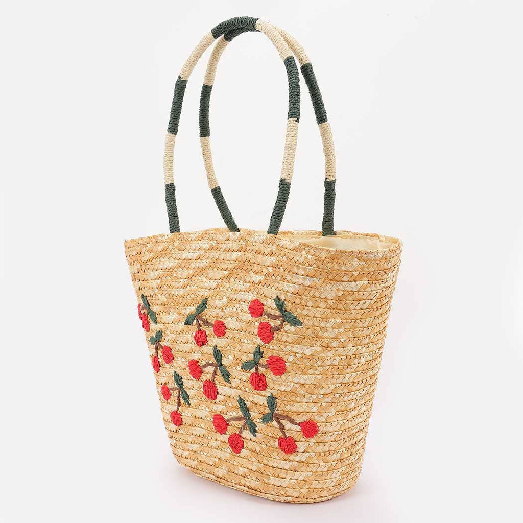 Straw Cherry Tote Bag