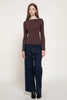 Boat Neck Brushed Rib Knit Top: Chocolate