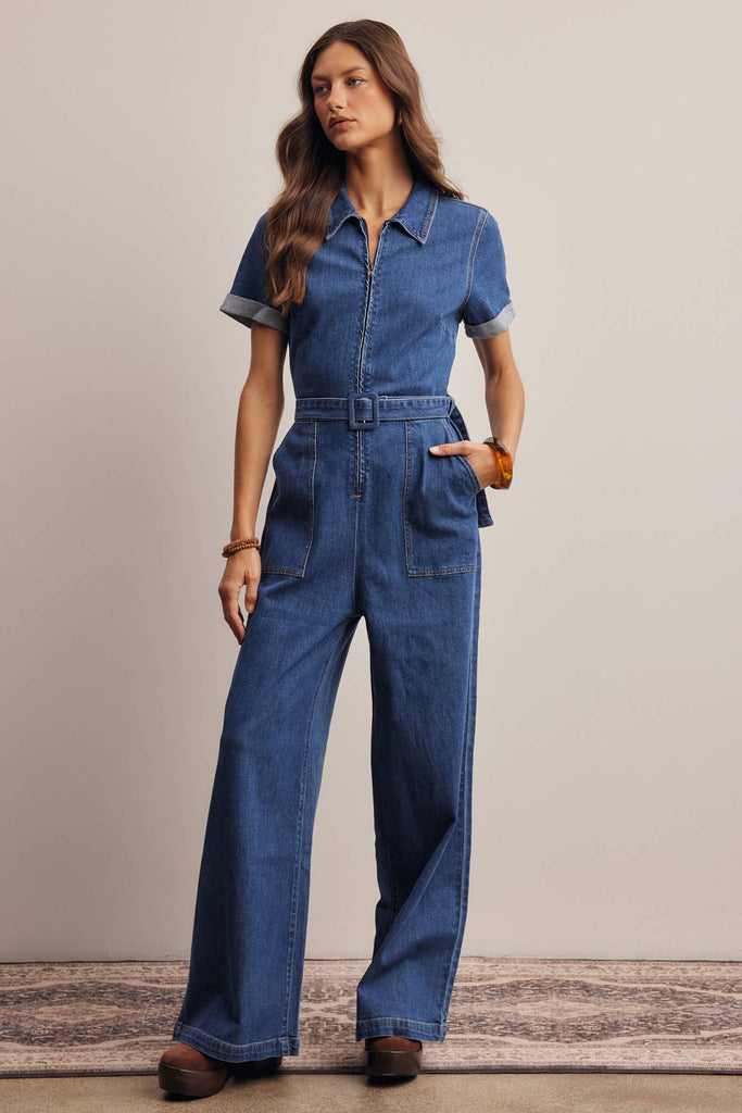 Blue Haze Stretch Denim Jumpsuit