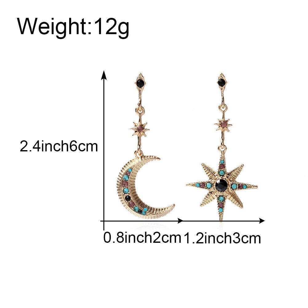Star Moon Asymmetric Earrings
