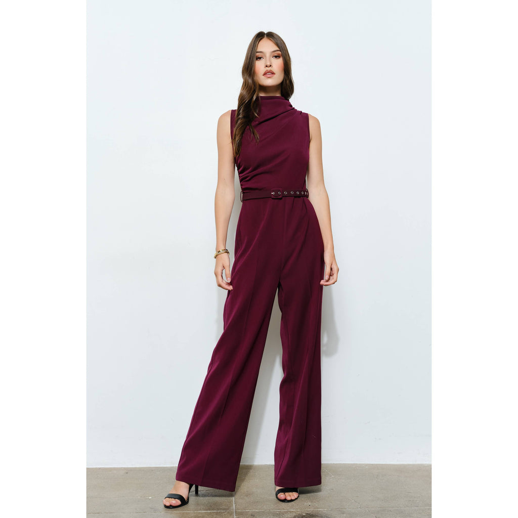 Draped Sleeveless Jumpsuit: Mulberry