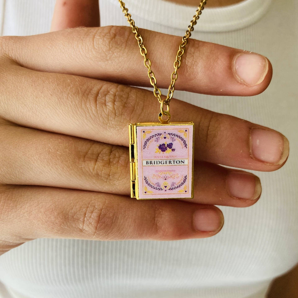 Book Locket Necklace - Bridgerton - Pink: Brass