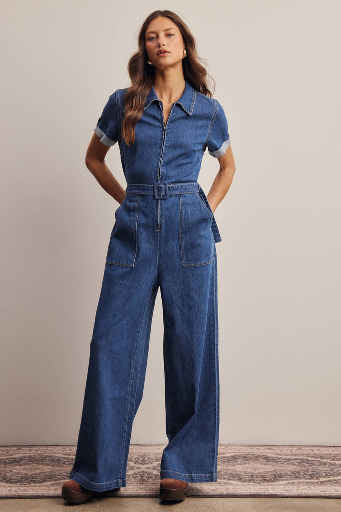 Blue Haze Stretch Denim Jumpsuit