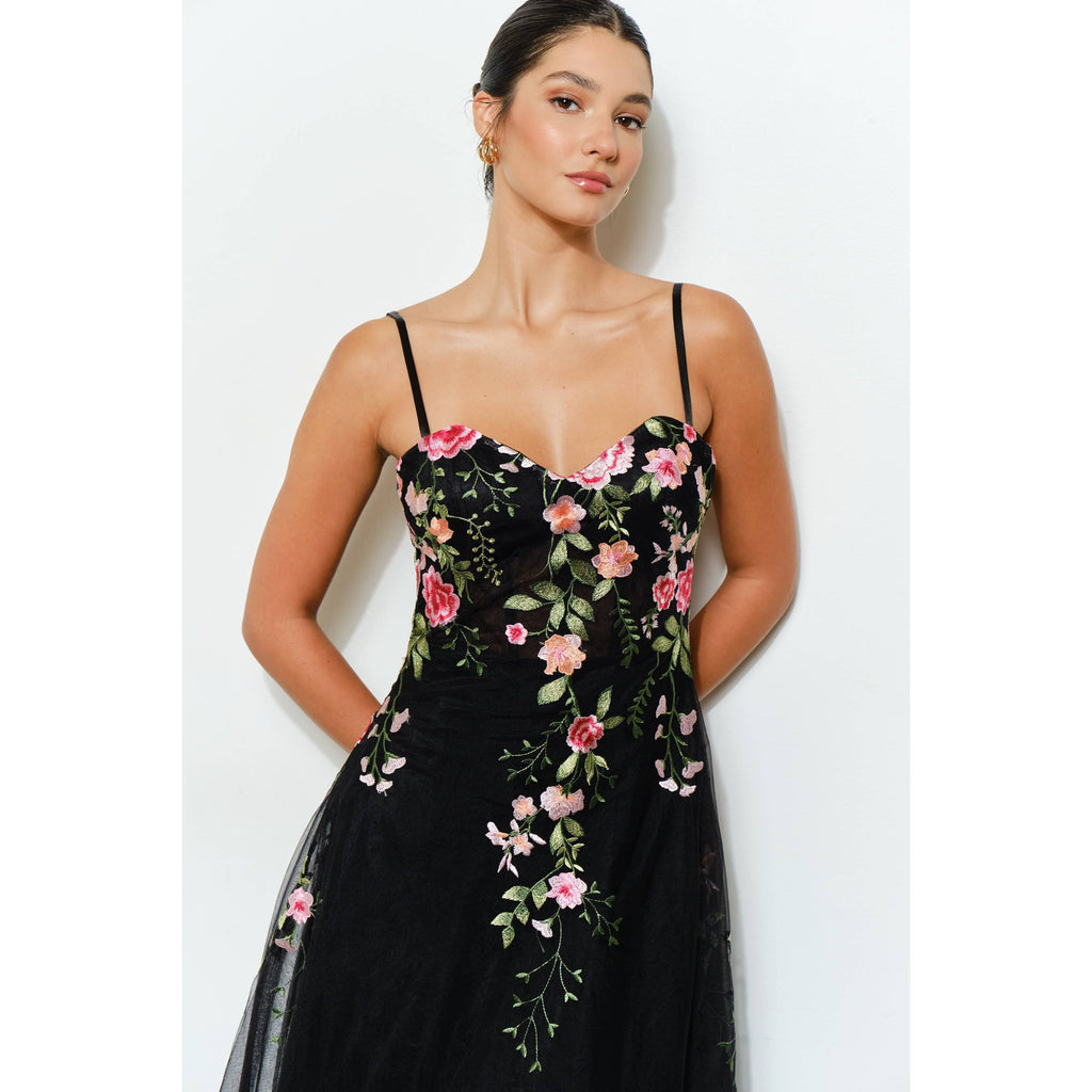 Embroidered Sweetheart Tulle Midi Dress