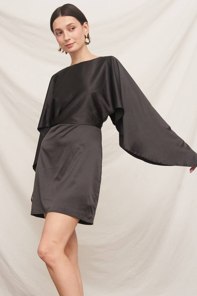 Batwing Sleeve Satin Mini Dress