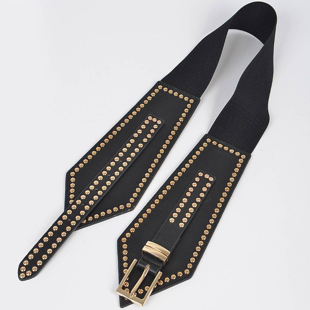 Studded Wide Stretch Belt: Black Gold