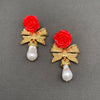 Vintage Golden Bow Rose Earrings