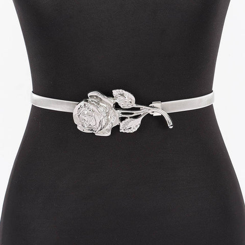 Floral Adjustable Skinny Belt : Black