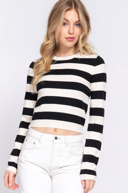 French Stripes Crew Crop Sweater